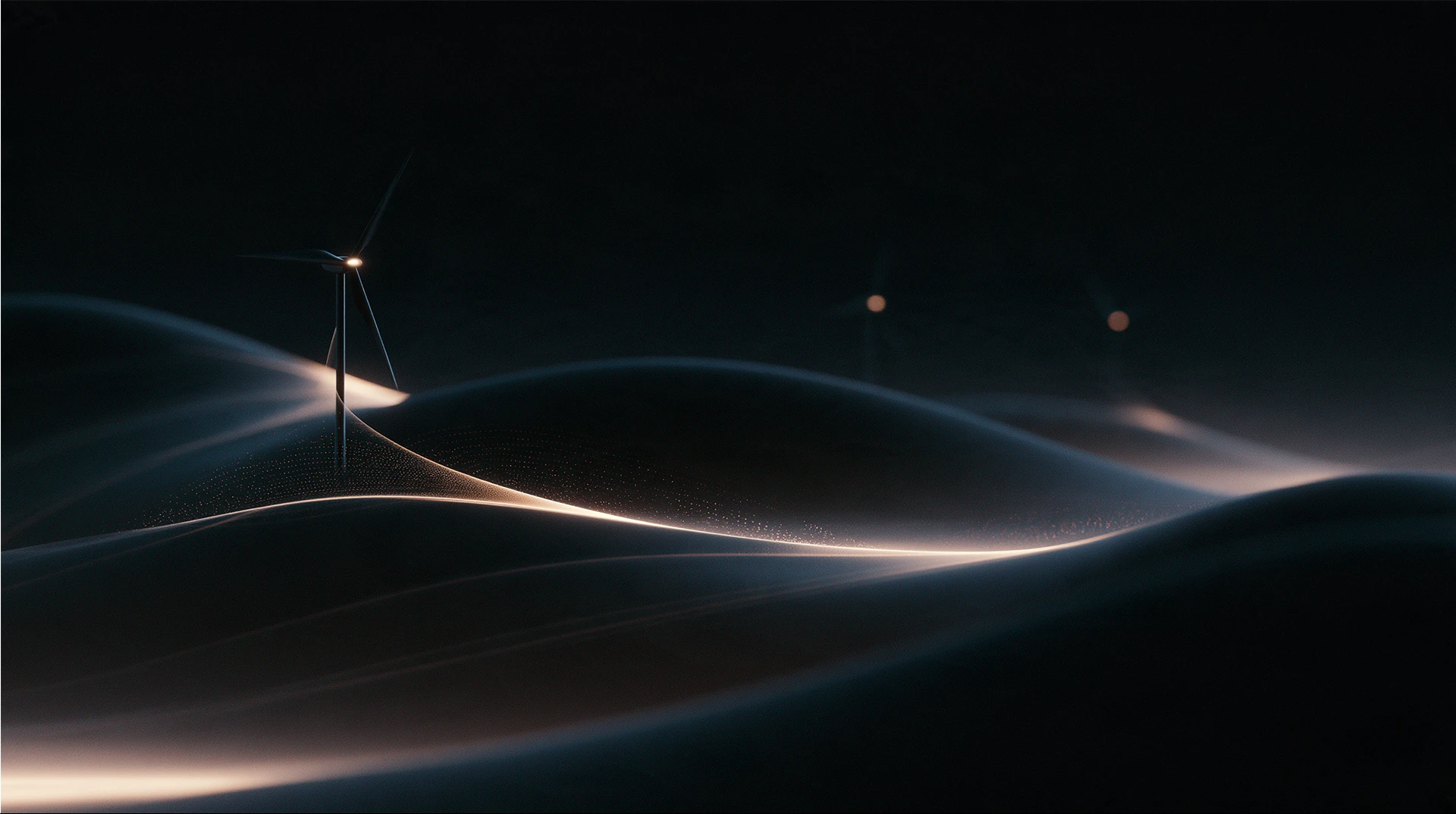 Wind turbines and flowing light representing Finvest's renewable energy portfolio